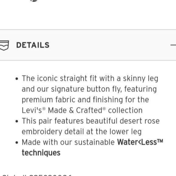 Levi's Embroidered 501 Skinny Made and Crafted Jeans Black Women's Size 26/28 - Picture 8 of 8